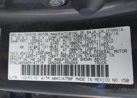 2014 Toyota Tacoma Base V6 from USA, damaged, VIN 3TMLU4EN4EM147715